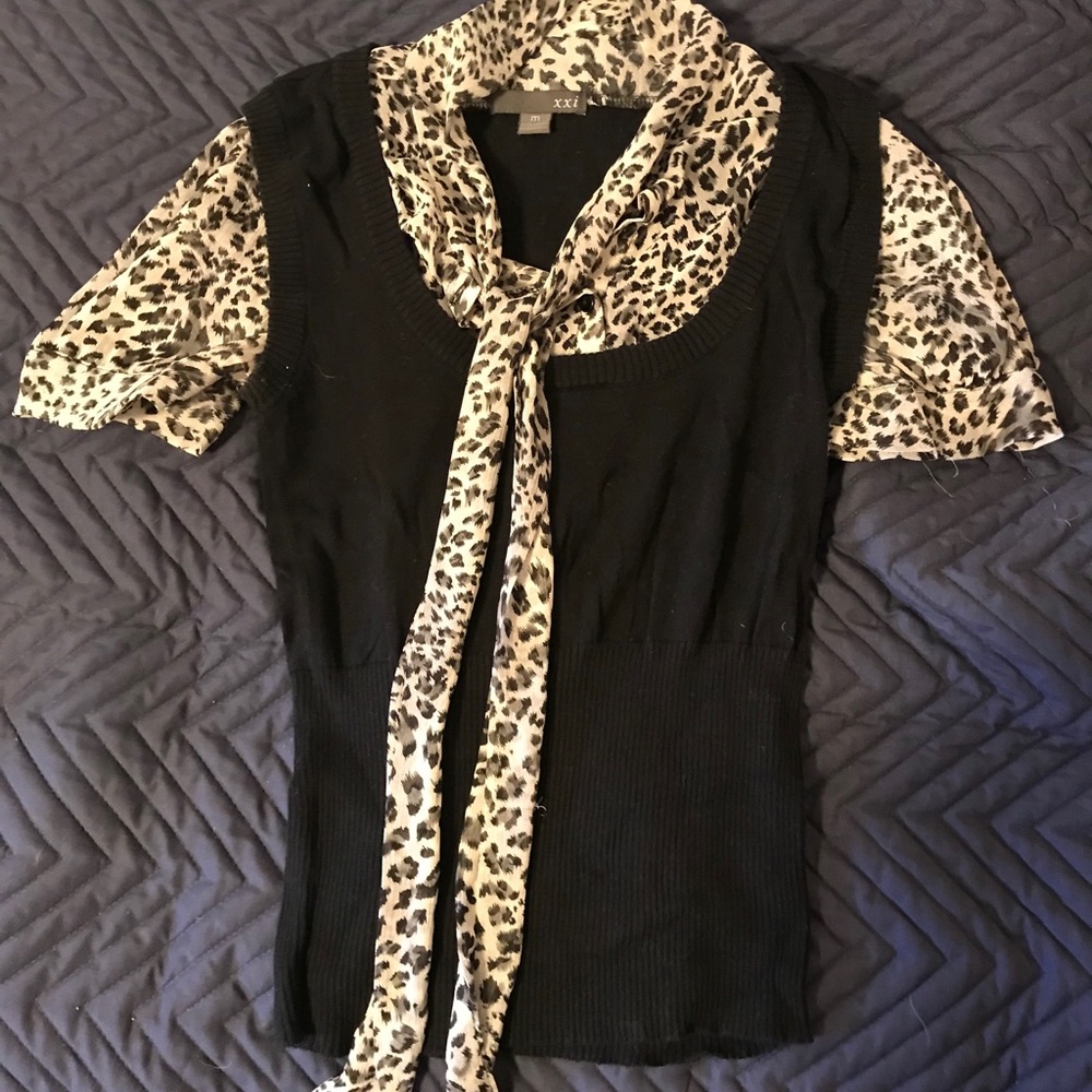 Cheetah print blouse and sweater vest top